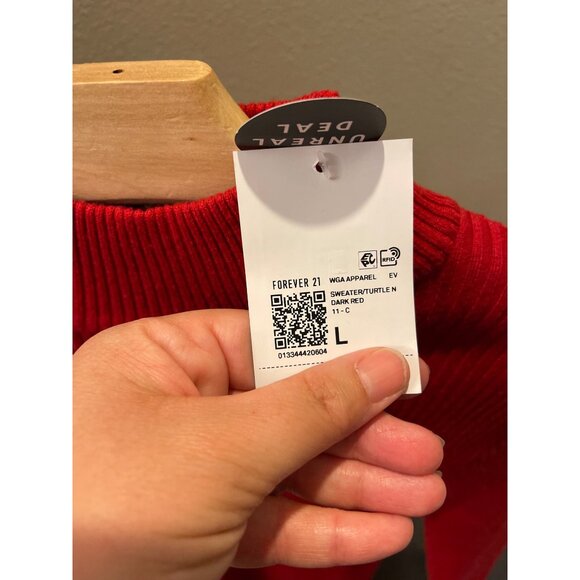 Forever 21 Red Ribbed Turtleneck Sweater Long Sleeve Lightweight Knit L - Picture 5 of 8